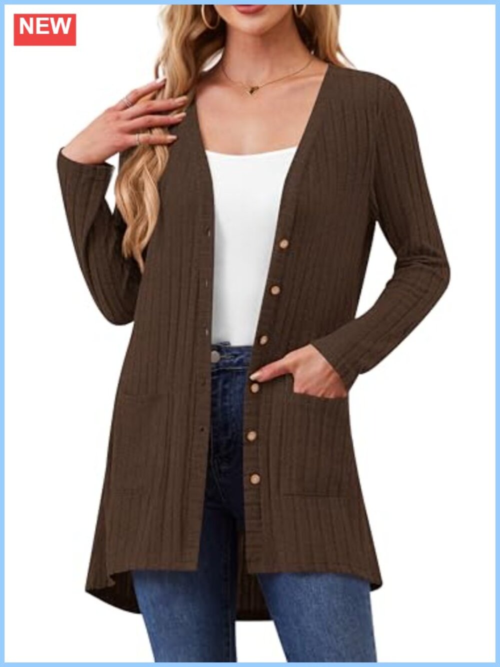 Open Front Lightweight Duster Long Cardigan with Pockets Button Down for Casual